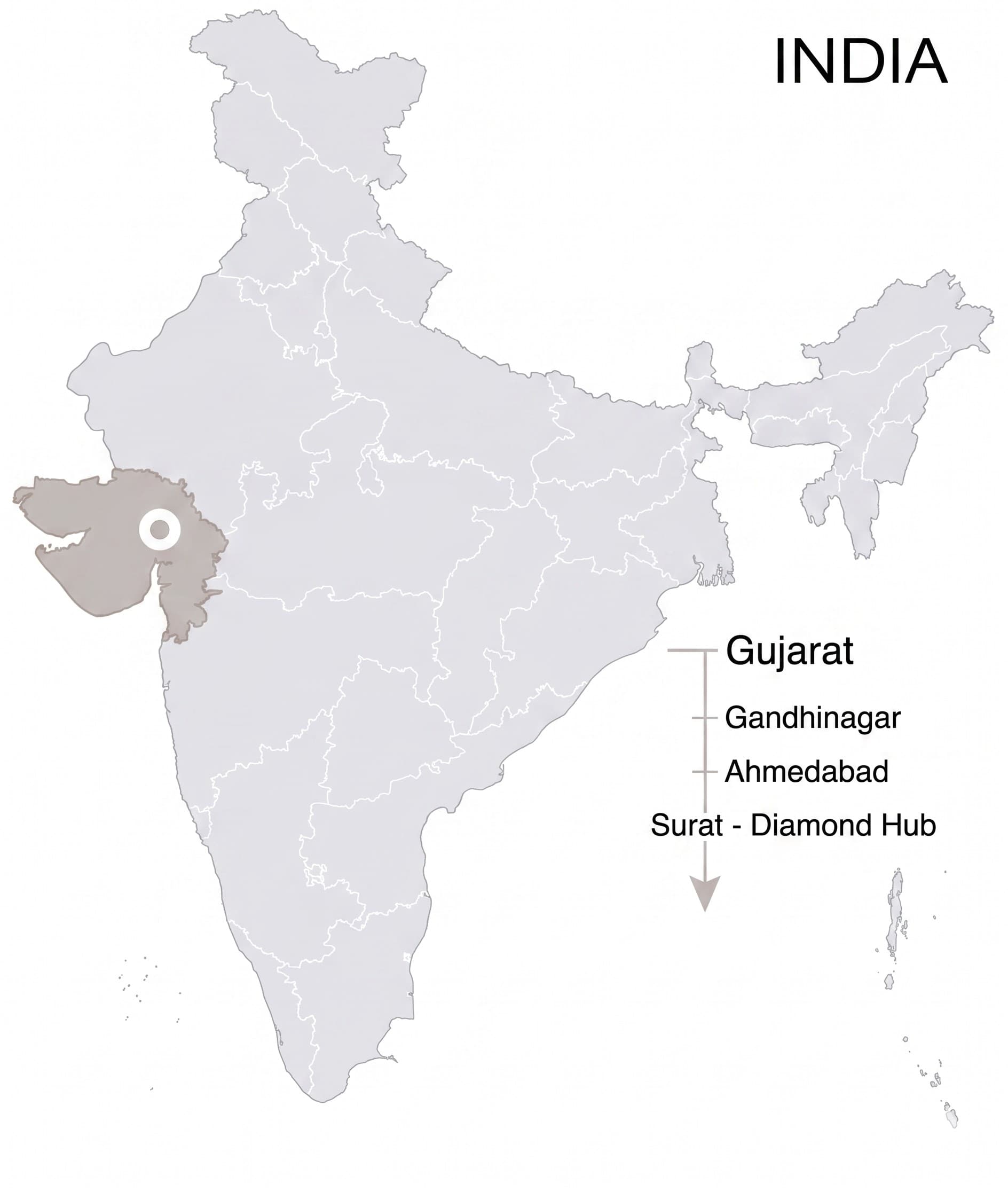 A map of western India with Gujarat picked out and eNEG's site marked
